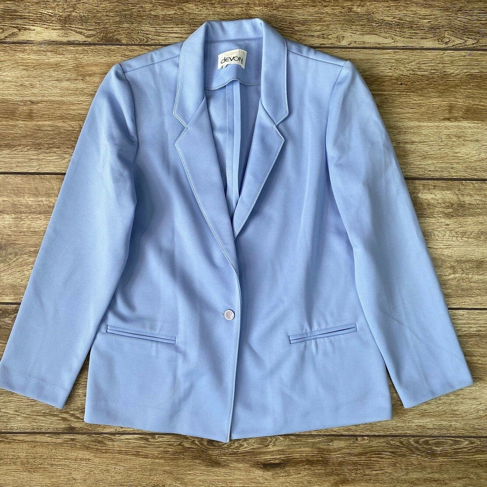 Vintage Blue Polyester Blazer Shoulder Pads Sz 14 USA Union Made - Picture 3 of 7